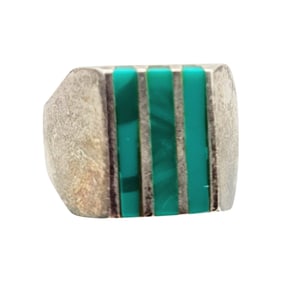 Mexico TO-86 Malachite Sterling Silver Ring Size 7.75 8.6 G