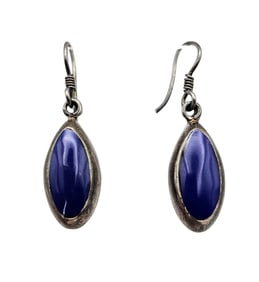Mexico Lapis Sterling Silver Dangle Earrings 6.6 G
