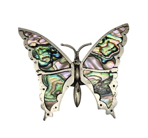 Signed Mexico Abalone Sterling Silver Butterfly Brooch 8.2 G
