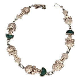 Malachite Sterling Silver Aztec Sterling Silver Bracelet 10.3 G