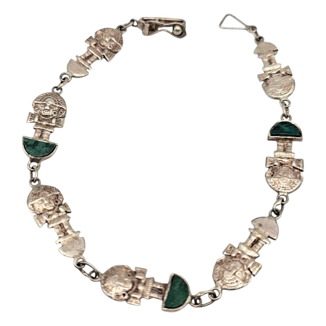Malachite Sterling Silver Aztec Sterling Silver Bracelet 10.3 G (1 of 4)