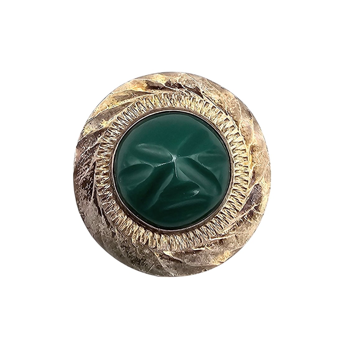 Signed Mexico Green Stone Sterling Silver Carved Face Mask Brooch Pendant 11.5 G (1 of 4)