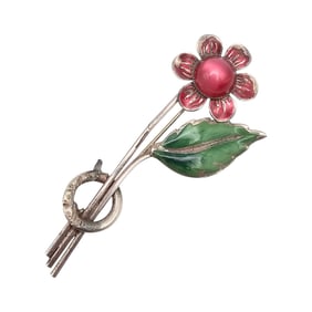 Sterling Craft Coro Enamel Sterling Silver Flower Brooch 7.4 G