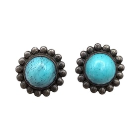 Faux Turquoise Sterling Silver Flower Earrings 7.1 G