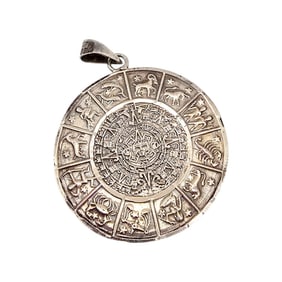 JEM Mexico Sterling Silver Aztec Zodiac Calendar Pendant 7.1 G