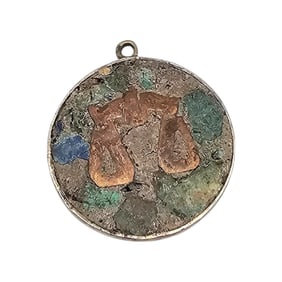 Crushed Turquoise Sterling Silver Copper Libra Zodiac Pendant 4.9 G