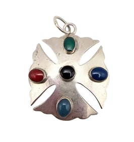 Mexico TT-39 Multi Stone Sterling Silver Cross Pendant 15.3 G