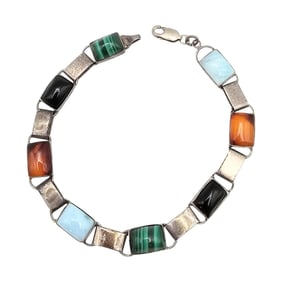 Amber Larimar Onyx Malachite Sterling Silver Bracelet 10 G