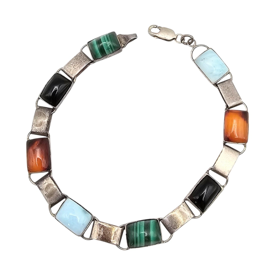 Amber Larimar Onyx Malachite Sterling Silver Bracelet 10 G (1 of 4)