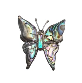 Mexico Abalone Sterling Silver Butterfly Brooch 3.9 G