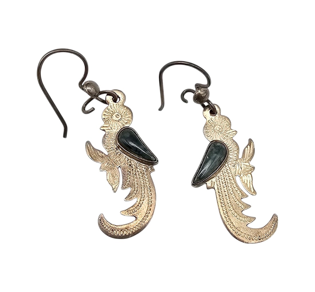 Agate Sterling Silver Bird Of Paradise Dangle Earrings 4.6 G: Agate Sterling Silver Bird of Paradise Drop Dangle Earrings 4.6 G