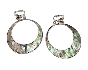 Signed Alpaca Mexico Abalone Dangle Earrings 10.8 G
