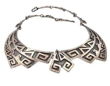 Nickel Silver Aztec Style Necklace 46.1 G