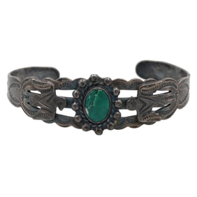 Fred Harvey Era Navajo Sterling Green Turquoise Cuff Bracelet