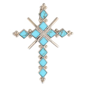 Zuni Sterling Turquoise Cross Pendant