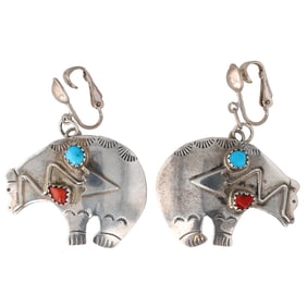 Jeff Largo Navajo Sterling Multi Stone Heartline Bear Earrings