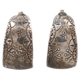 Signed JLG Navajo Stamped Sterling Earrings