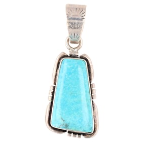 Signed JR Navajo Sterling Turquoise Pendant