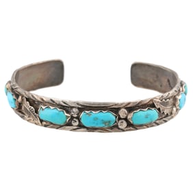 Marvelyne Cheama Zuni Sterling Turquoise Cuff Bracelet