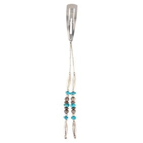 Southwestern Native Sterling Turquoise Dangle Hair Clip