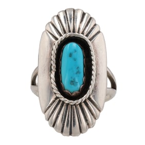 Vernon Judy Wallace Zuni Sterling Turquoise Ring Sz. 7.5