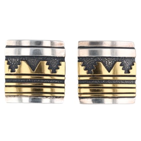 Thomas Singer Navajo Gold Over Sterling Overlay Earrings