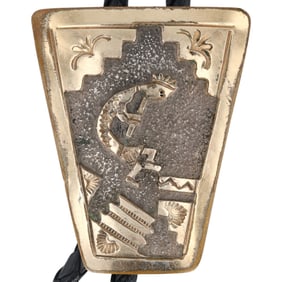Tom & Sylvia Kee Navajo 12KGF Sterling Kokopelli Bolo Tie
