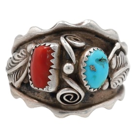 Signed LH Navajo Sterling Multi Stone Ring Sz. 11.5
