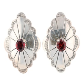 Tommy & Rosetta Singer Navajo Sterling Garnet Rhinestone Earrings