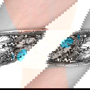 Abel Toledo Navajo Sterling Turquoise Cuff Bracelet: Abel Toledo Navajo Sterling Turquoise Cuff Bracelet 82g