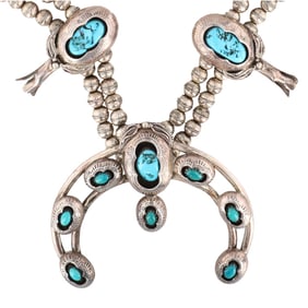 D. Dedman Navajo Sterling Turquoise Shadow Box Squash Blossom