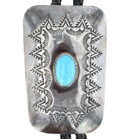 Pictomark Signed Turquoise Sterling Bolo Tie
