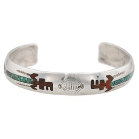 Gilbert Ortega HMIJ Sterling Crushed Inlay Kachina Cuff Bracelet