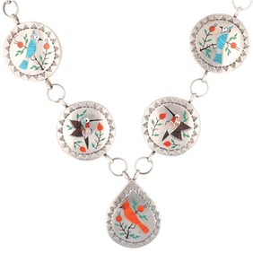 Rayman Boyd Zuni Sterling Multi Stone Bird Inlay Necklace