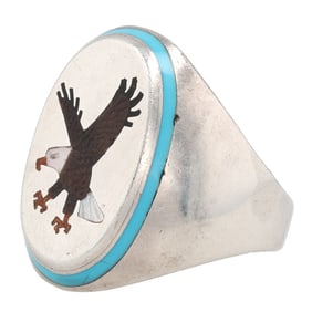 Bernice Bonney Navajo Sterling Eagle Inlay Ring Sz. 12