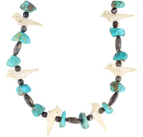 Vintage Navajo Sterling Multi Stone Fetish Heishi Necklace
