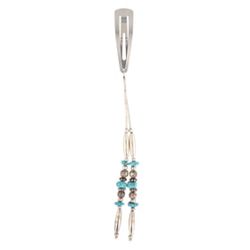 Southwestern Native Sterling Turquoise Dangle Hair Clip