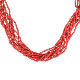 Native American Sterling Seed Bead Coral Necklace