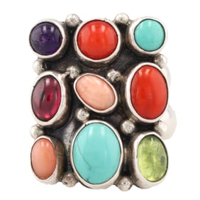 Gilo & Grace Nakai Navajo Sterling Multi Stone Adjustable Ring