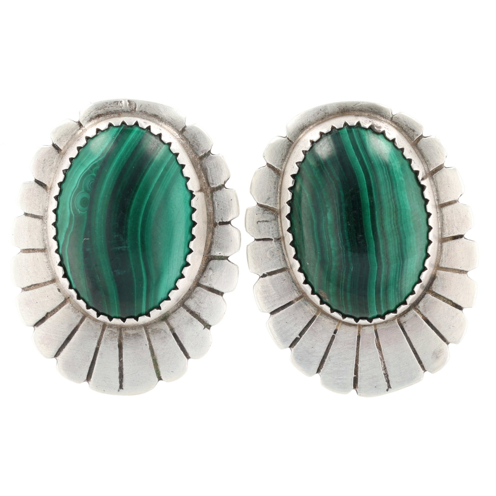 Signed BW Navajo Sterling Malachite Earrings (1 of 4)