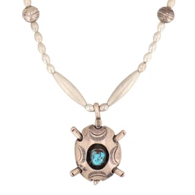 3 Hogans Turquoise Sterling Turtle Shadow Box Necklace