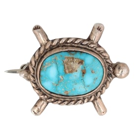 3 Hogans Turquoise Sterling Turtle Brooch