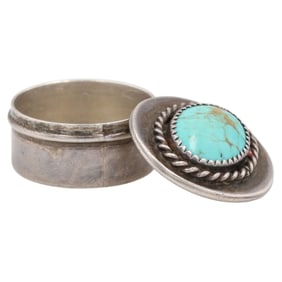Vintage Navajo Sterling Turquoise Pill Box