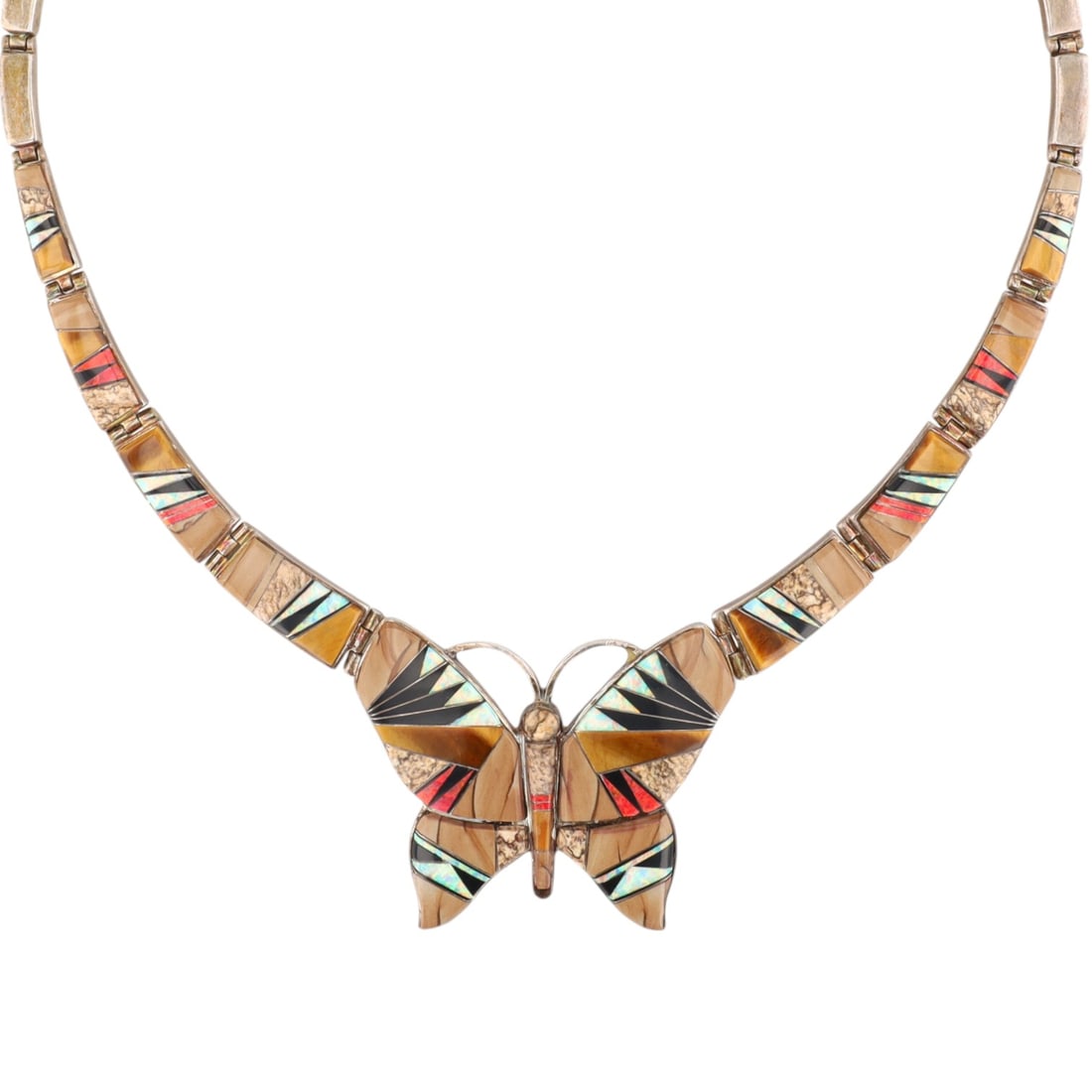 Calvin Begay Navajo Sterling Multi Stone Inlay Butterfly Necklace (1 of 6)