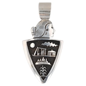 Richard Begay Navajo Sterling Storyteller Overlay Pendant