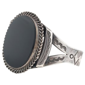 Vintage Navajo Sterling Onyx Cuff Bracelet