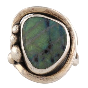 Pictomark Signed Navajo Sterling Labradorite Ring Sz. 8.5