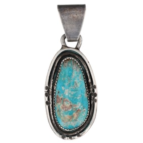 Signed KB Navajo Sterling Turquoise Pendant