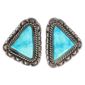 Signed S Navajo Sterling Turquoise Earrings