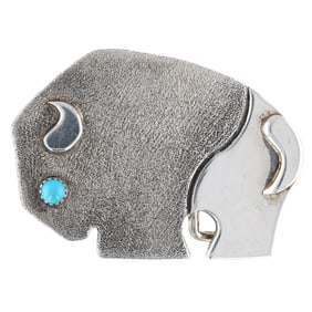 J. Nelson Navajo Sterling Turquoise Buffalo Belt Buckle
